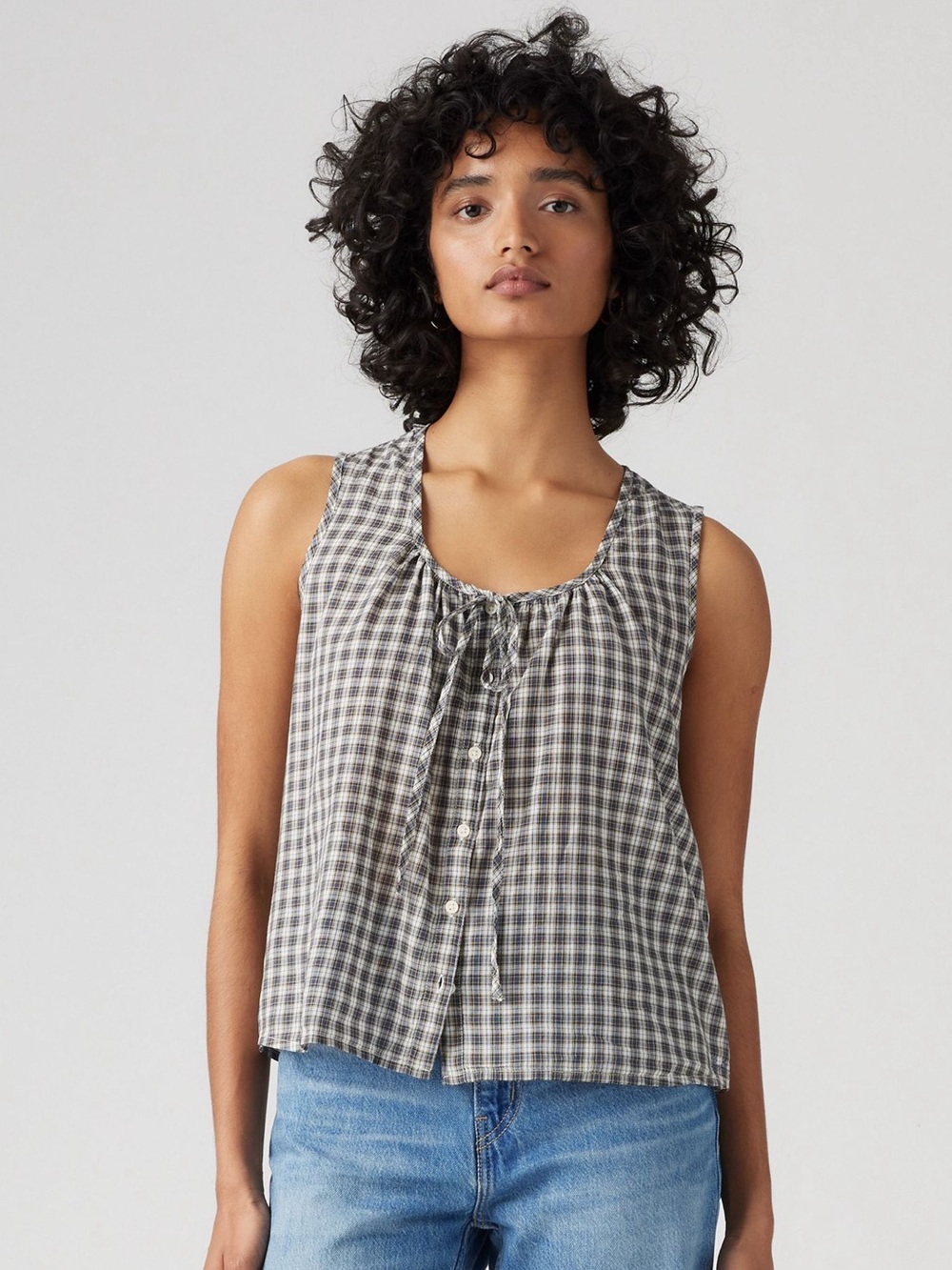 Levi’s Gingham Tie-Front Luella Blouse, S